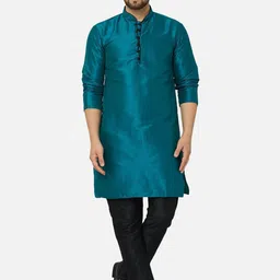 Kaifoo Men Green Dupion Silk Kurta-picture-23