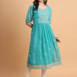 HERE&NOW Ethnic Motifs Embroidered Georgette Anarkali Kurta-45