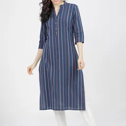 Vishudh Women Navy Blue Striped Kurta-image-92