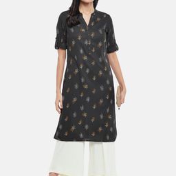 RANGMANCH BY PANTALOONS Women Black Ethnic Motifs Printed Mandarin Collar Pathani Kurta-image-94