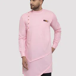 Kaifoo Men Pink Chikankari Asymmetric Kurta-picture-44