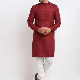 Kaifoo Men Maroon Thread Work Kurta-55