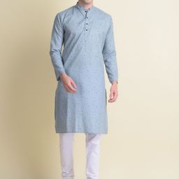 NAMASKAR Men Grey Cotton Printed Kurta-image-20