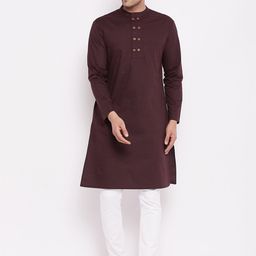 Hypernation Men Brown Solid Pure Cotton Kurta-image-5