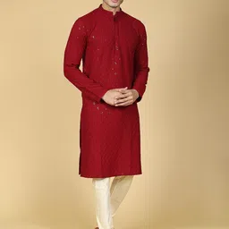 Sultan The King Of Kurta Ethnic Motifs Chikankari Regular Cotton Long Sleeve Kurta-image-53