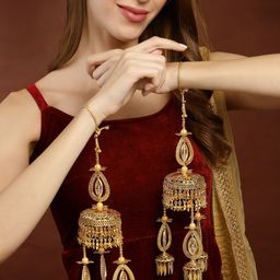 PANASH Pack Of 2 Women Gold Plated & White Beaded Bridal Layered Kaleeras-29