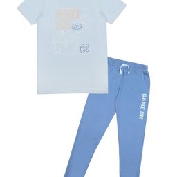 Masculino Latino Boys Blue & White Pure Cotton Typography Printed T-shirt with Pyjama-picture-17