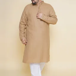 John Pride Plus Size Band Collar Regular Linen Kurta With Pyjamas-2