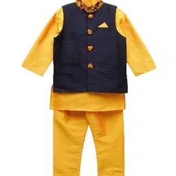 A T U N Boys Yellow Regular Kurta with Pyjamas & Nehru Jacket-picture-13