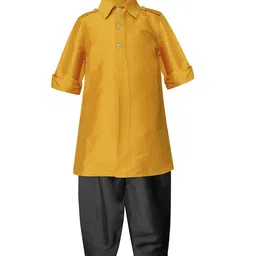 A T U N Boys Yellow & Black Regular Kurta with Pyjamas-17