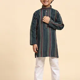 Pro-Ethic STYLE DEVELOPER Boys Striped Band Collar Straight Kurta With Pyjamas-3