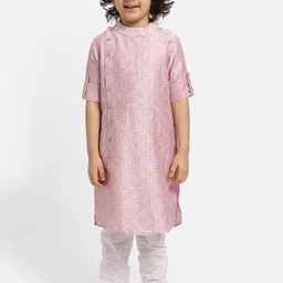 PICCOLO Boys Pink & White Floral Embroidered Regular Kurta With Pyjamas-15
