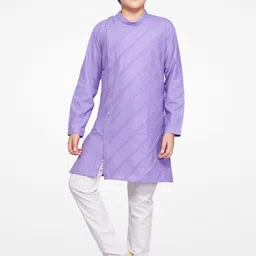 BAESD Boys Pleated Band Collar Angrakha Kurta With Pyjamas-56