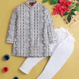 BAESD Boys Geometric Printed Cotton Silk Straight Kurta With Pyjamas-22