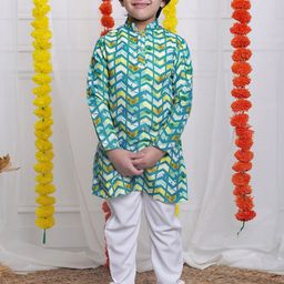 BAESD Boys Geometric Printed Mandarin Collar Above Knee Straight Kurta With Pyjama-image-86