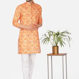 BASE 41 Geometric Printed Mandarin Collar Long Sleeves Regular Kurta With Pyjamas-picture-14