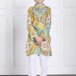 THE PONY & PEONY CO. Boys Floral Printed Mandarin Collar Regular Kurta with Pyjamas-picture-14