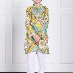 THE PONY & PEONY CO. Boys Floral Printed Mandarin Collar Regular Kurta with Pyjamas-picture-17