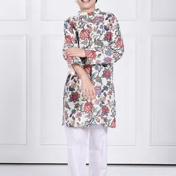 THE PONY & PEONY CO. Boys Floral Printed Mandarin Collar Regular Kurta with Pyjamas-picture-8