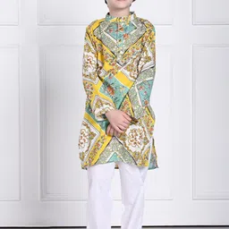 THE PONY & PEONY CO. Boys Floral Printed Mandarin Collar Regular Kurta with Pyjamas-picture-5