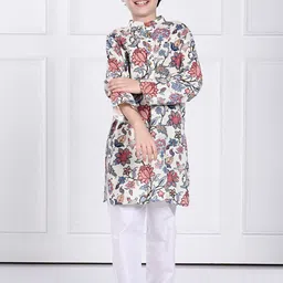 THE PONY & PEONY CO. Boys Floral Printed Mandarin Collar Regular Kurta with Pyjamas-18