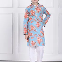 THE PONY & PEONY CO. Boys Floral Printed Mandarin Collar Regular Kurta with Pyjamas-picture-12