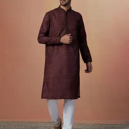 Manyavar Printed Mandarin Collar Regular Kurta with Pyjamas-image-28
