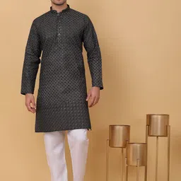 KRAFT INDIA Ethnic Motifs Printed Mandarin Collar Straight Kurta with Pyjamas-image-59