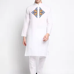 DEVOILER Ethnic Motifs Printed Band Collar Kurta With Pyjamas image 1