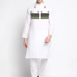 DEVOILER Ethnic Motifs Printed Band Collar Kurta with Pyjamas image 1