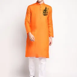DEVOILER Ethnic Motifs Printed Band Collar Long Sleeve Regular Kurta With Pyjama image 1