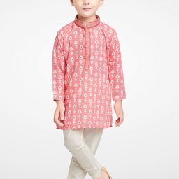 Jeetethnics Boys Pink & Cream Ethnic Motifs Printed Kurta with Pyjamas-image-12