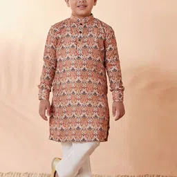 Manyavar Boys Orange Ethnic Motifs Printed Kurta with Pyjamas-picture-23