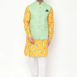 Hangup Men Yellow Printed Kurta with Pyjamas & Nehru Jacket-picture-20