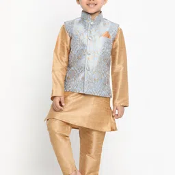 VASTRAMAY Boys Gold-Toned Solid Regular Silk Blend Kurta with Pyjamas-picture-53