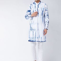 VASTRAMAY Men Blue & White Tie & Dye Printed Kurta with Pyjamas-picture-47