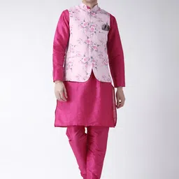 Hangup Men Pink Layered Kurta with Pyjamas & Nehru Jacket-picture-42
