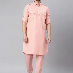 Hangup Men Peach-Coloured Regular Kurti with Pyjamas-picture-3