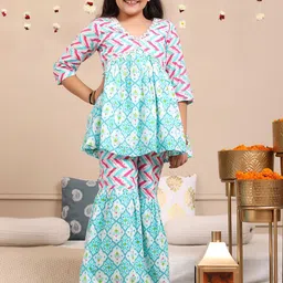 Budding Bees Girls Floral Printed V-Neck Pure Cotton Empire A-Line Kurta with Sharara-image-5