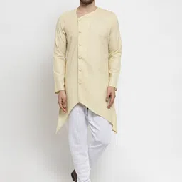 TREEMODA Asymmetric Hemline Regular Linen Kurta With Pyjamas image 1