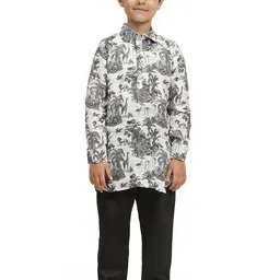 BAESD Boys Shirt Collar Long Sleeves Floral Printed Regular Linen Kurta with Pyjamas-picture-58