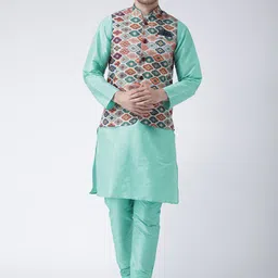 Hangup Men Kurta with Pyjamas & Printed Nehru jacket-picture-25