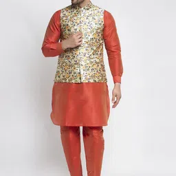 Kaifoo Men Orange Kurta with Pyjamas-picture-44