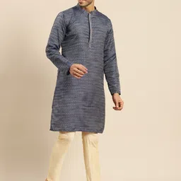 Amodh by Kisah Men Blue Woven Design Kurta with Pyjamas-image-28
