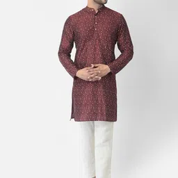 DEYANN Men Maroon Bandhani Printed Kurta with Pyjamas-picture-17