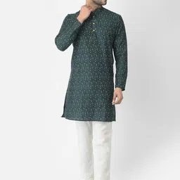 DEYANN Men Green Ethnic Motifs Printed Kurta with Pyjamas-image-56