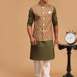 VASTRAMAY Men Solid Kurta with Churidar & With Nehru Jacket-picture-33