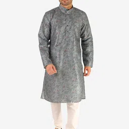 Pro-Ethic STYLE DEVELOPER Men Grey Pure Silk Kurta with Pyjamas-picture-8