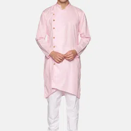 Sethukrishna Men Pink Angrakha Pure Cotton Kurta with Pyjamas-image-98