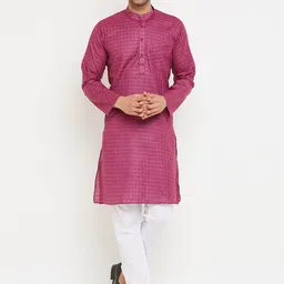 Armaan Ethnic Men Purple Angrakha Pure Cotton Kurta with Pyjamas-image-28
